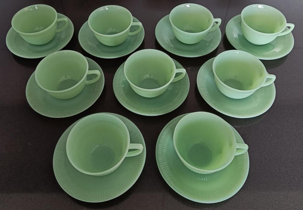 Vintage Fire King Jadeite theekopjes & schoteltjes USA., Antiek en Kunst, Ophalen of Verzenden