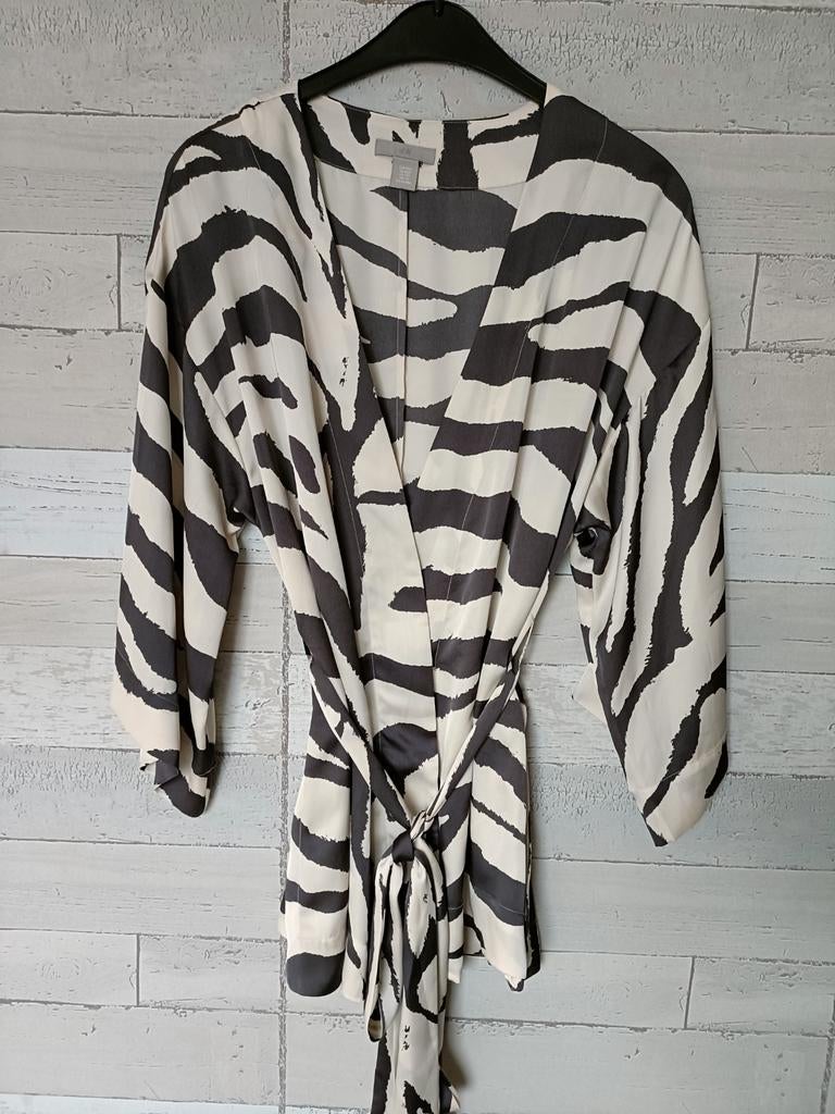 H&M Zebra Print Kimono Blouse - Maat XS/S, H&M, Zwart, Ophalen of Verzenden, Zo goed als nieuw