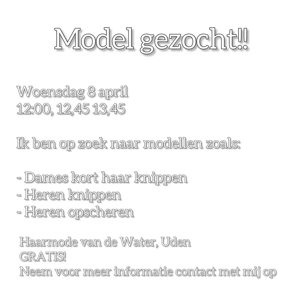 Model knippen 8 april 12:00, 12:45, 13:45, Eén persoon, Cadeaubon