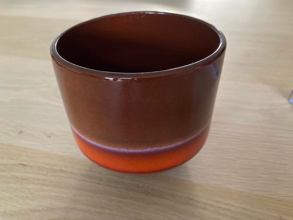 Vintage Bloempotje Bruin Oranje, Gebruikt, Rond, Binnen, Ophalen of Verzenden