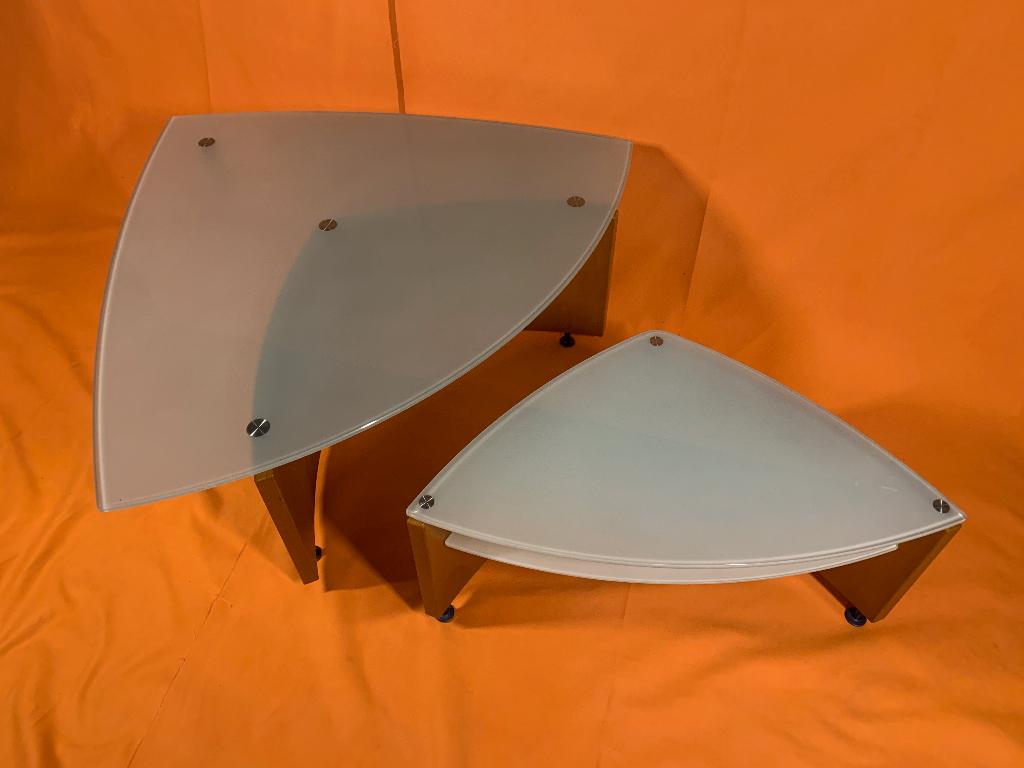 Set Leolux salontafel met bijzettafel type JOEY beukenhout, Ophalen, 50 tot 100 cm, Glas, 50 tot 100 cm