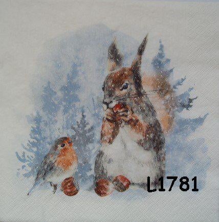 Servetten decoupage/bullet journal* eekhoorn roodborst L1781, Verzenden, Nieuw, Materiaal