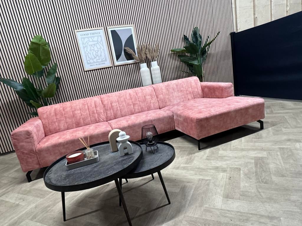 ZGAN Home Center Velvet Velours Hoekbank - Roze - 310x150, -, -, Hoekbank, 300 cm of meer