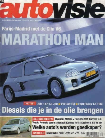 Autovisie 15 2001 : Porsche 911 - Renault Clio Sport V6, Ophalen of Verzenden, Gelezen, Algemeen