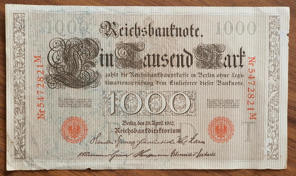 Reichsmark 1000 , Berlin 1910, Ophalen of Verzenden, Duitsland, Los biljet
