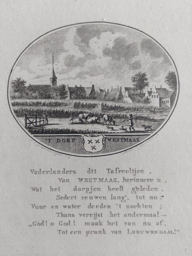 41 / Westmaas Hoekschewaard Gravure 18e eeuw van Ollefen, Antiek en Kunst, Ophalen of Verzenden