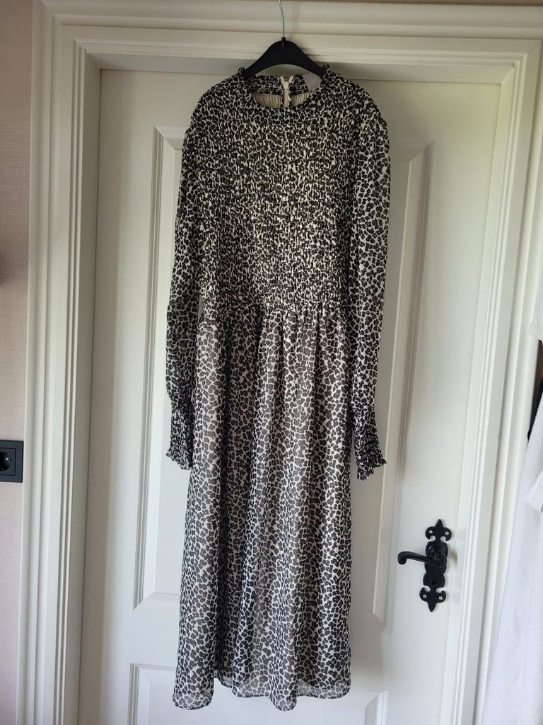 Leuke print jurk H&M mt l 40 42, H&M, Verzenden, Zwart, Maat 42/44 (L)