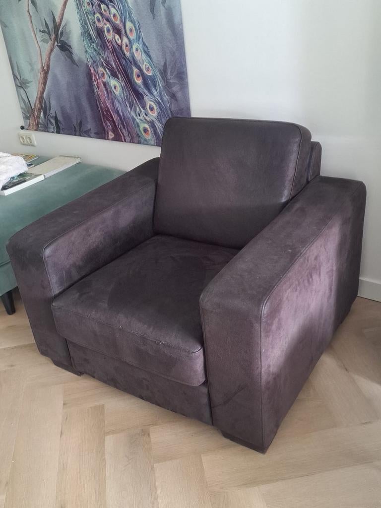 Zwarte leren fauteuil van Goossens, Huis en Inrichting, Fauteuils, Ophalen, Gebruikt, 50 tot 75 cm, Leer