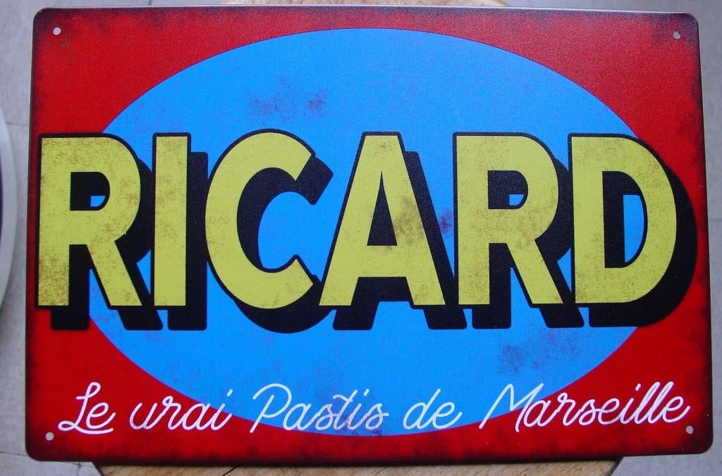 RICARD REKLAME -METAAL-, Ophalen of Verzenden, Gebruikt, Reclamebord