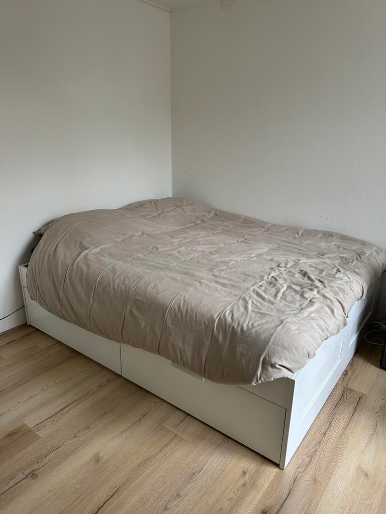 Ikea Brimnes bed 160, incl alles, Huis en Inrichting, Slaapkamer | Bedden, Ophalen, Wit, Tweepersoons, Zo goed als nieuw