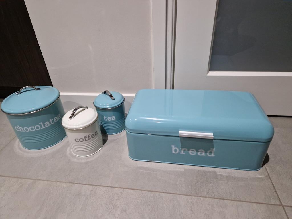 Vintage Broodtrommel en Voorraadblikken Set (4 stuks), Ophalen, Gebruikt