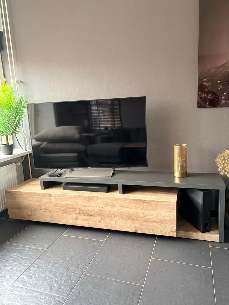 Houten tv meubel met twee opberg vakken (1 lade), Ophalen, Zo goed als nieuw, 200 cm of meer, Minder dan 100 cm