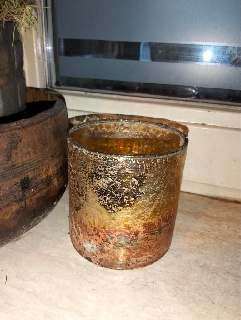 Mooi brocante waxine glas glaasje kandelaar, Ophalen of Verzenden