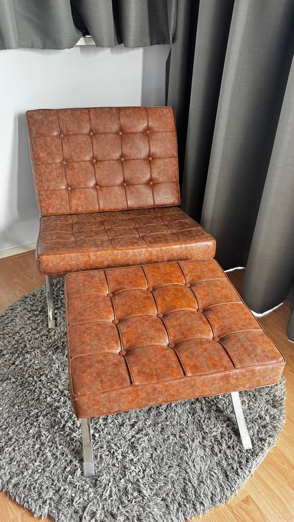 Prachtige Barcelona chair en hocker, cognac, Ophalen