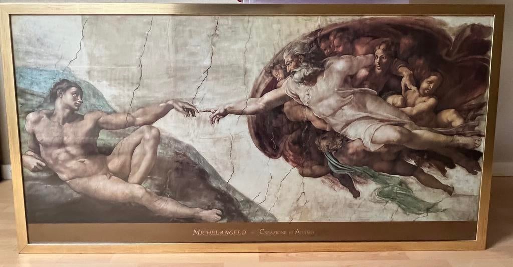 Groot schilderij Michelangelo creatie van Adam, Antiek en Kunst, Kunst | Schilderijen | Klassiek, Ophalen