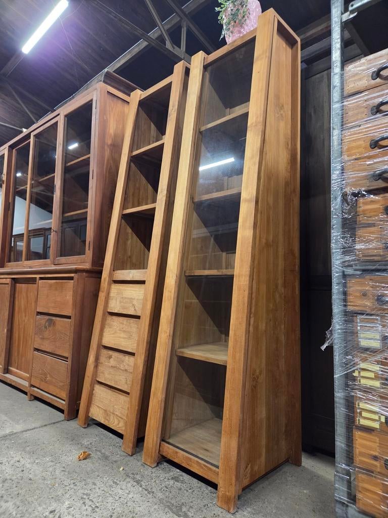 Prachtige set teakhouten boekenkasten ~ buffetkasten, Ophalen, 200 cm of meer, Glas, 50 tot 100 cm