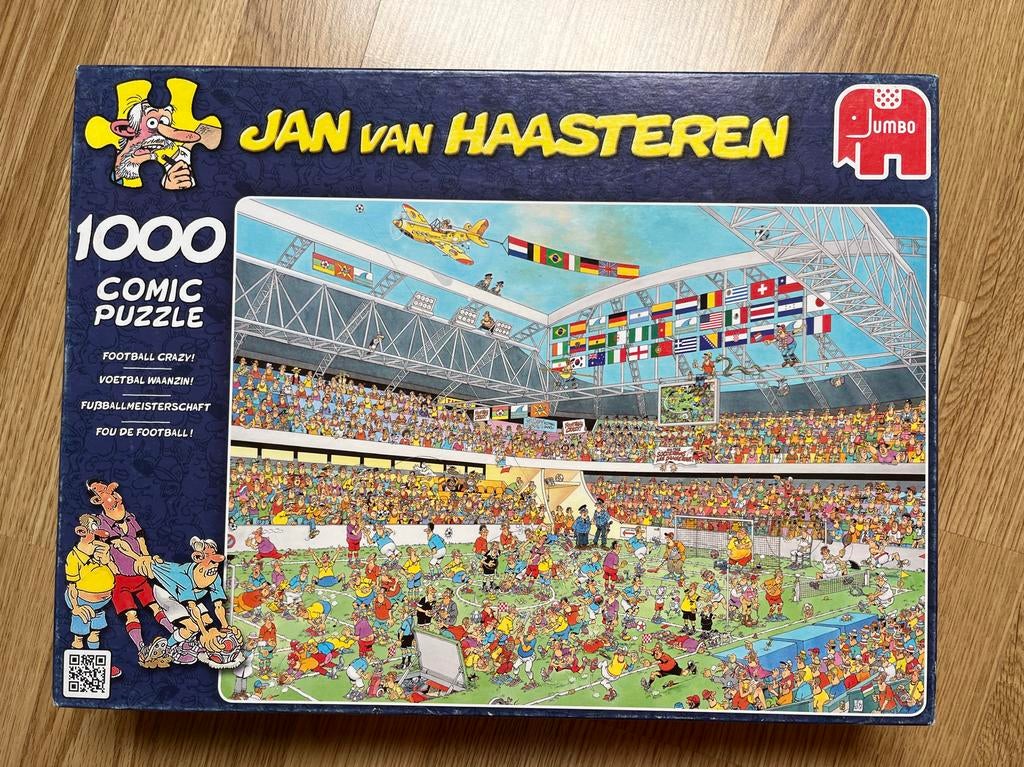 Jan van Haasteren puzzel 1000 stukjes Voetbal Waanzin, Ophalen of Verzenden, 500 t/m 1500 stukjes, Zo goed als nieuw, Legpuzzel