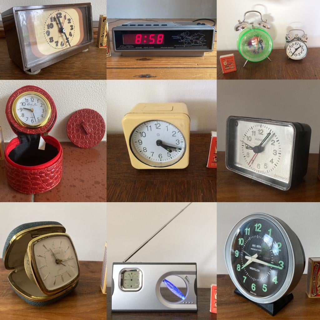 Div. vintage wekkertjes reiswekkertje klokje wijzers wekker, Ophalen of Verzenden, Gebruikt, Wekker of Tafelklok