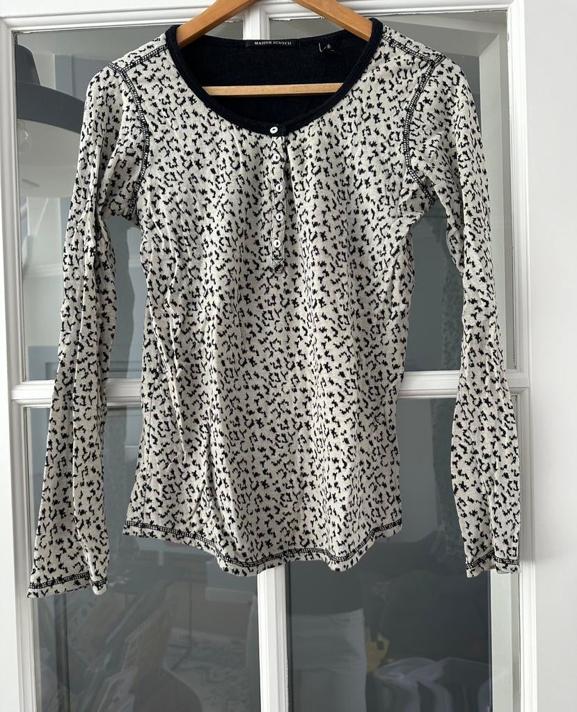 Zwart witte longsleeve / top Maison Scotch maat S, Wit, Ophalen of Verzenden, Zo goed als nieuw, Lange mouw