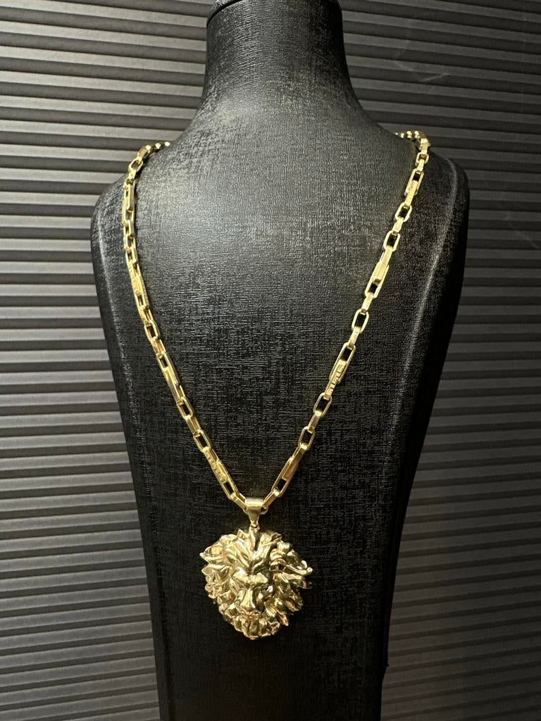 14k Gouden Ketting met Leeuwenhanger - 60 cm, 4 mm, Ophalen of Verzenden, Nieuw, Goud, Met hanger