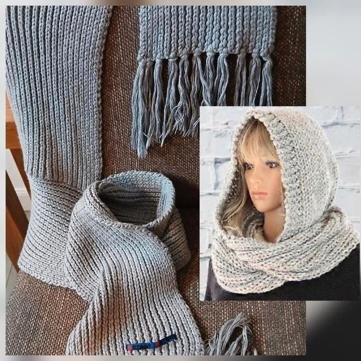 Capuchon sjaal grijs - grijze gebreide das muts - winter, Kleding | Dames, Mutsen, Sjaals en Handschoenen, Ophalen of Verzenden