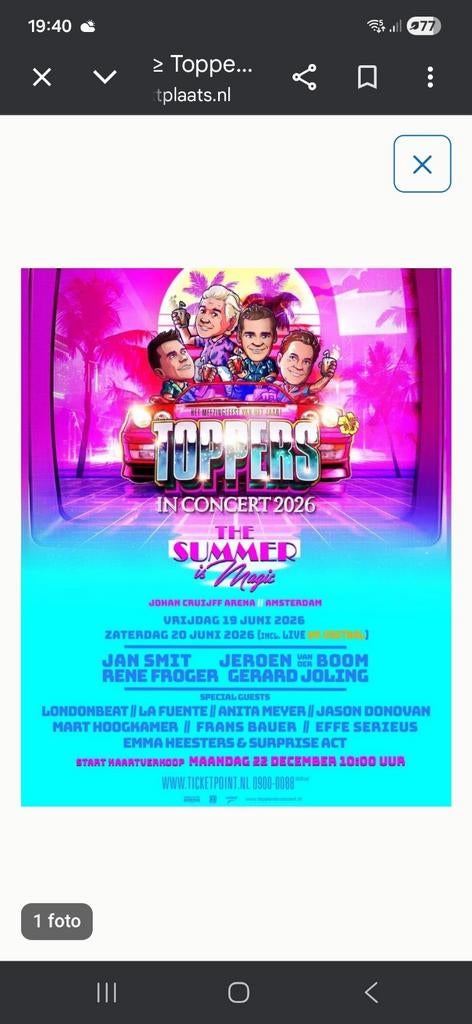 Concert tickets Toppers, Twee personen, Juni, Levenslied