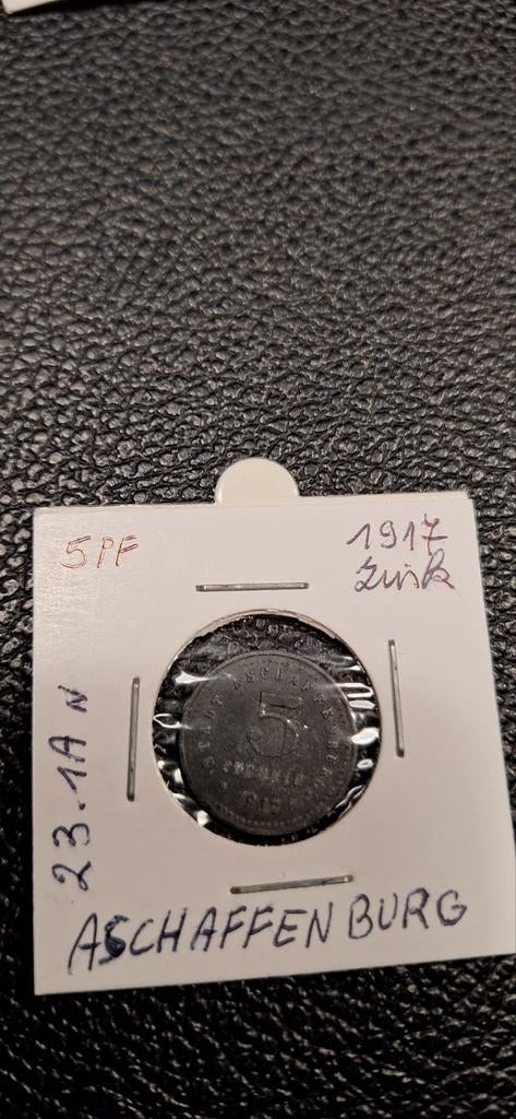 Duits notgeld 5 pfennig 1917 Aschaffenburg zink, Ophalen of Verzenden, Duitsland