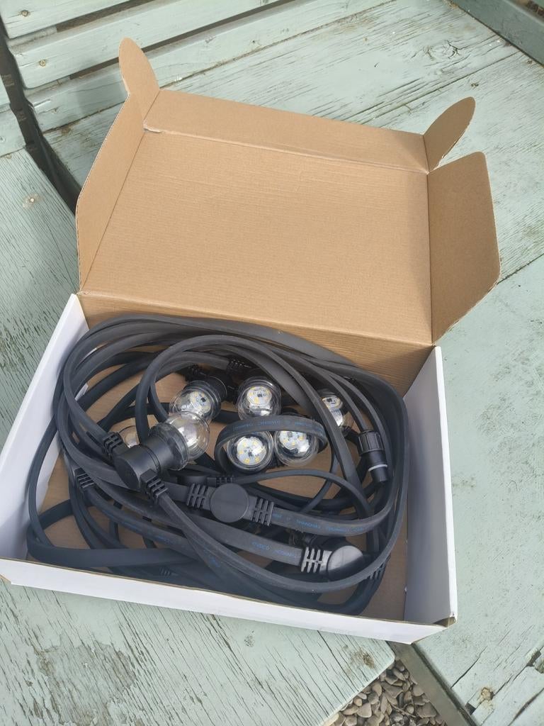 Lichtkabels bollampjes tuin - 20 meter festivalsfeer, Tuin en Terras, Buitenverlichting, Zo goed als nieuw, Overige typen, Kunststof