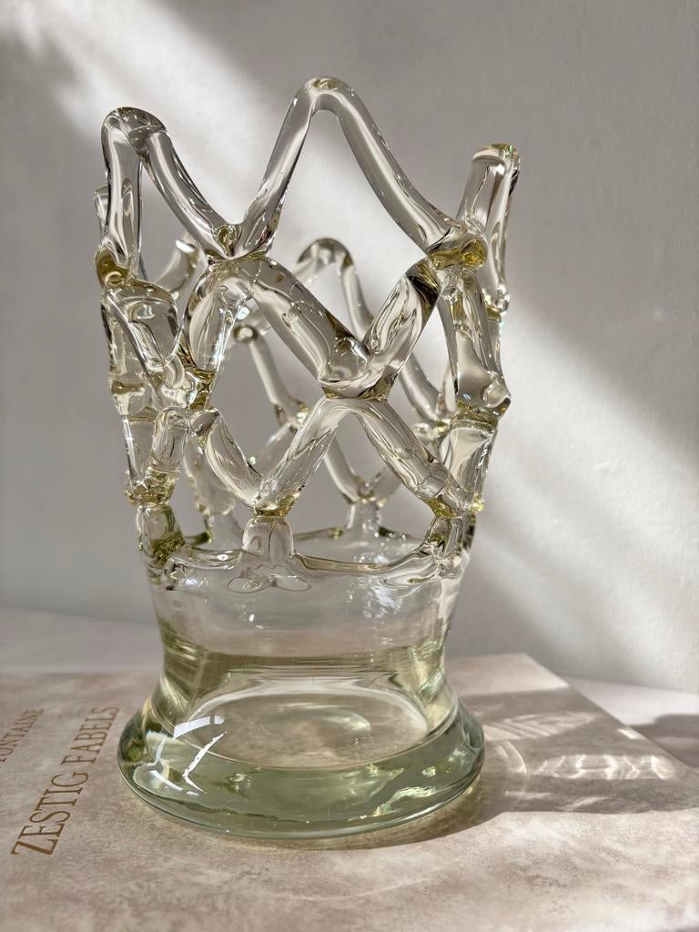 Vintage Murano ‘lattice’ vaas / mondgeblazen glaskunst, Ophalen of Verzenden