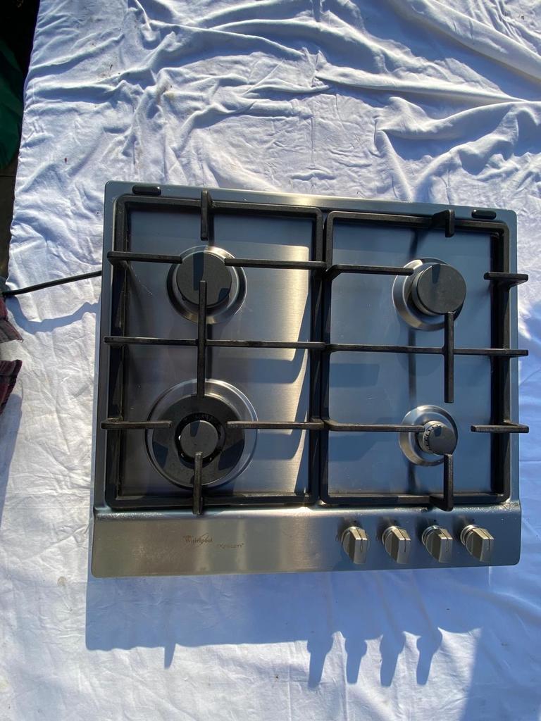 Whirlpool Gasstel 4-pits RVS Inbouw Kookplaat, Ophalen, Gebruikt, 60 cm of meer, 4 kookzones