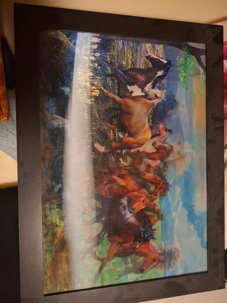 Schilderij met rennende paarden in lijst, Ophalen