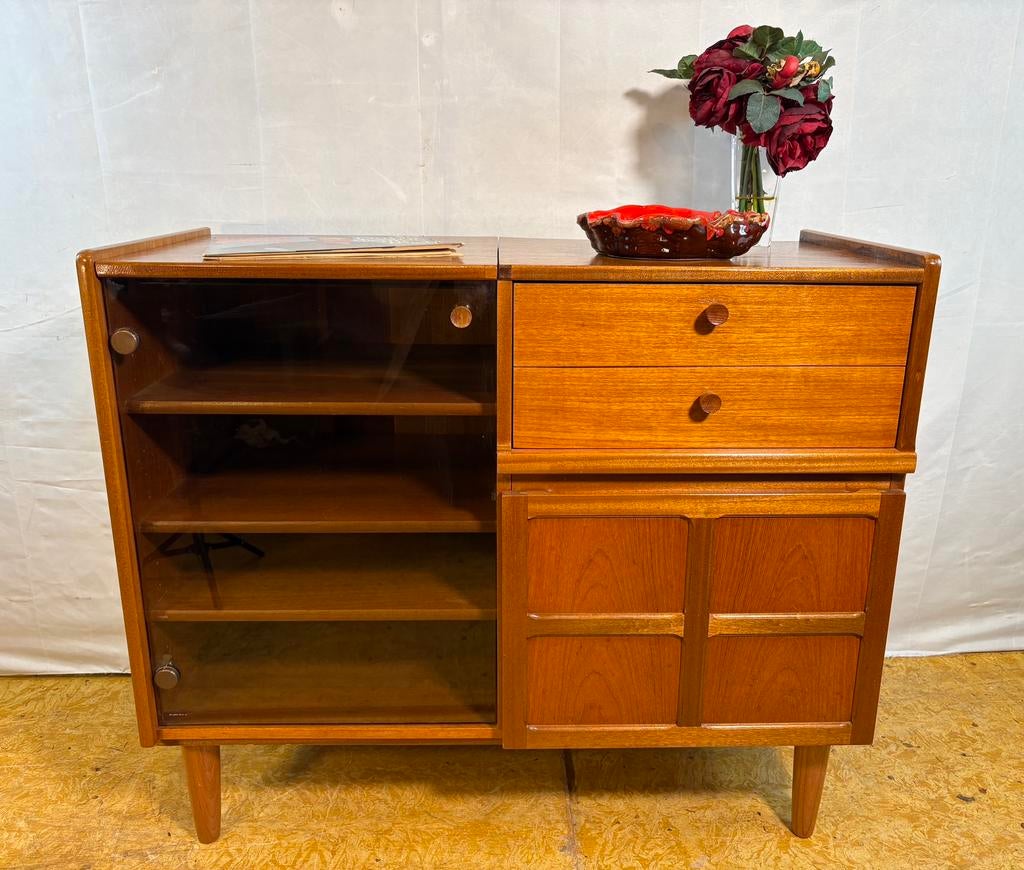 Gratis verzending!Midcentury retroteakdressoirmuziekkast1960, Gebruikt, Met deur(en), Teakhout, Nathan
