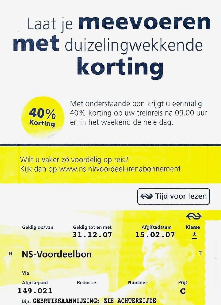 NS Voordeelbon - 2007- NIEUW, Ophalen of Verzenden, Nieuw, Trein, Kaart of Prent