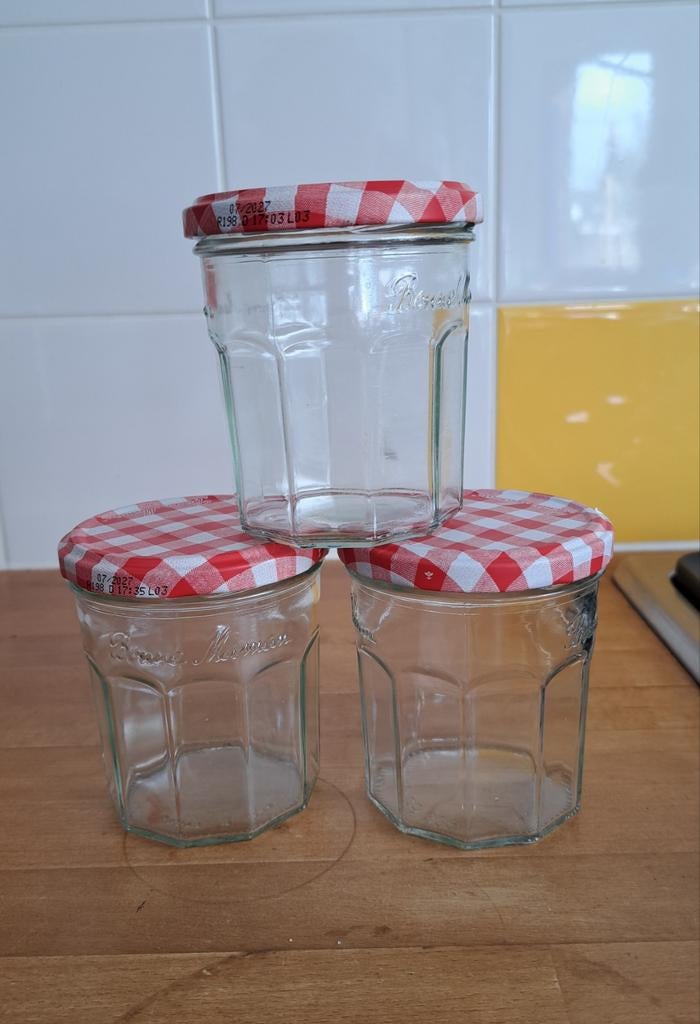 Lege Bon Maman jampotjes, Ophalen of Verzenden, Zo goed als nieuw, Pot, Bus of Blik