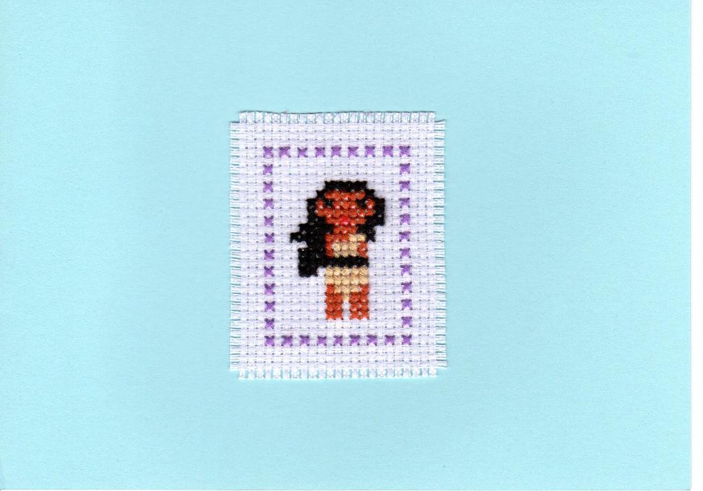 kaart met geborduurde Pocahontas (163), Hobby en Vrije tijd, Kaarten | Zelfgemaakt, Ophalen of Verzenden, Nieuw, Disney