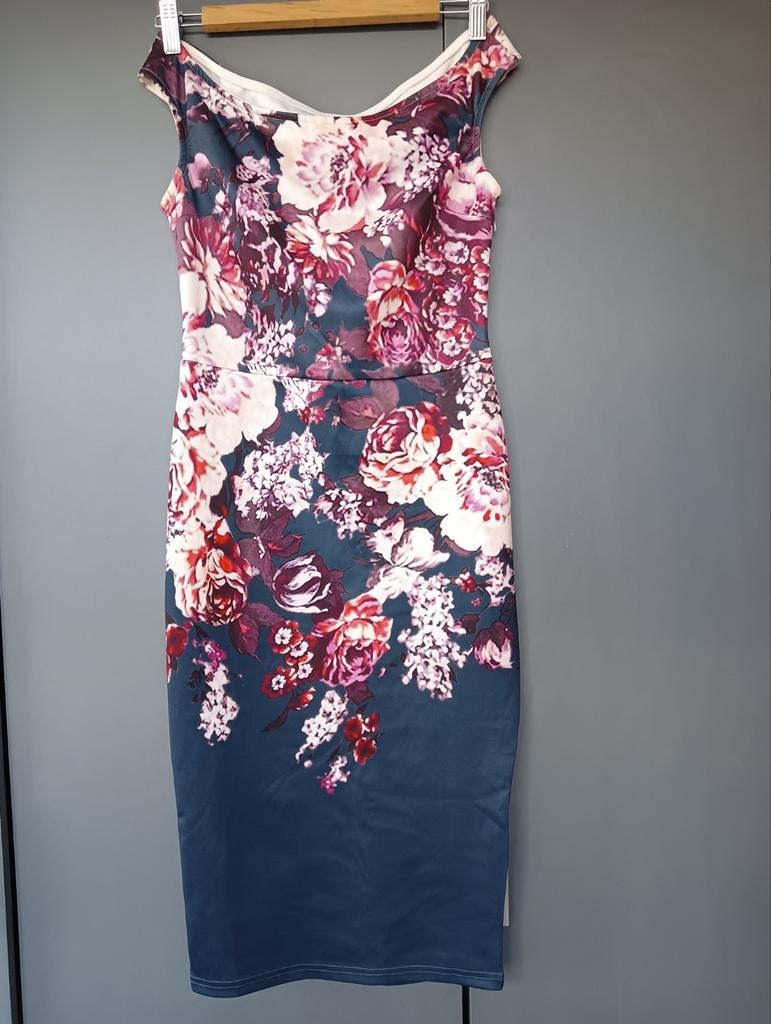 Leuke off shoulder jurk mt S/M, Kleding | Dames, Blauw, Ophalen of Verzenden, Maat 36 (S), Onder de knie