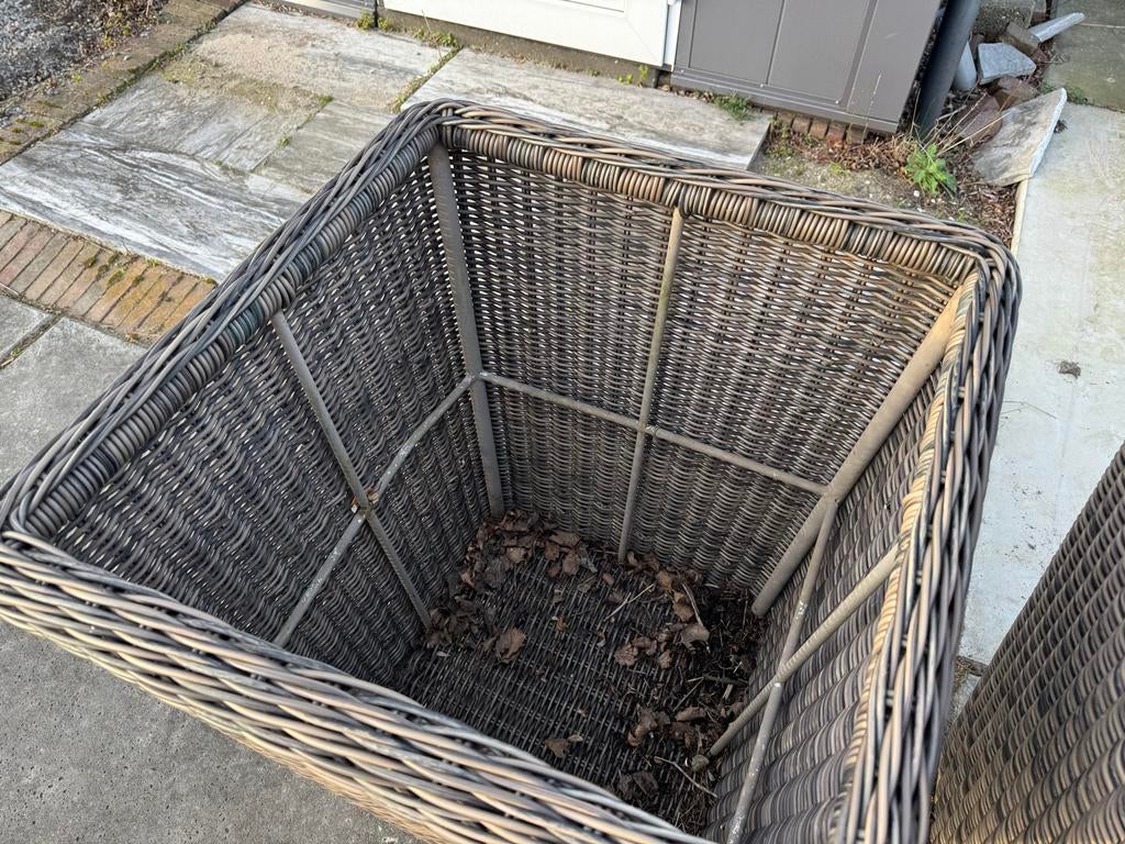 Grote wicker plantenbakken voor buiten, Tuin en Terras, Bloembakken en Plantenbakken, Ophalen, Overige materialen, Gebruikt, Minder dan 60 cm