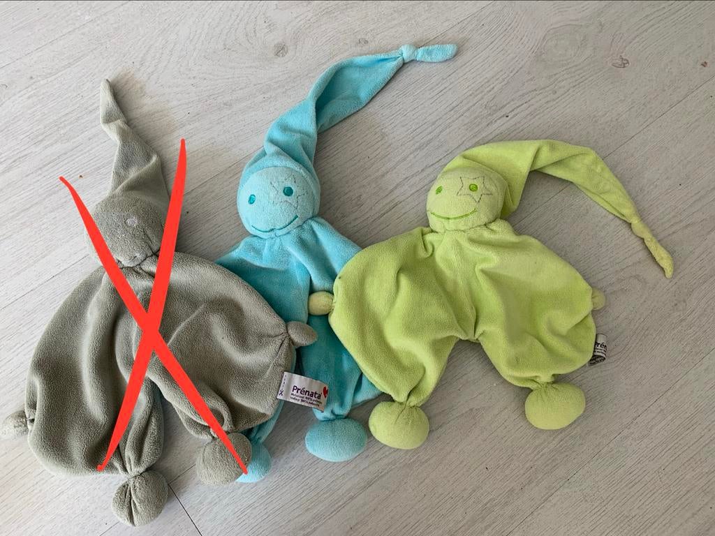 Prénatal knuffeldoekjes - blauw en groen, Ophalen of Verzenden, Gebruikt, Overige typen