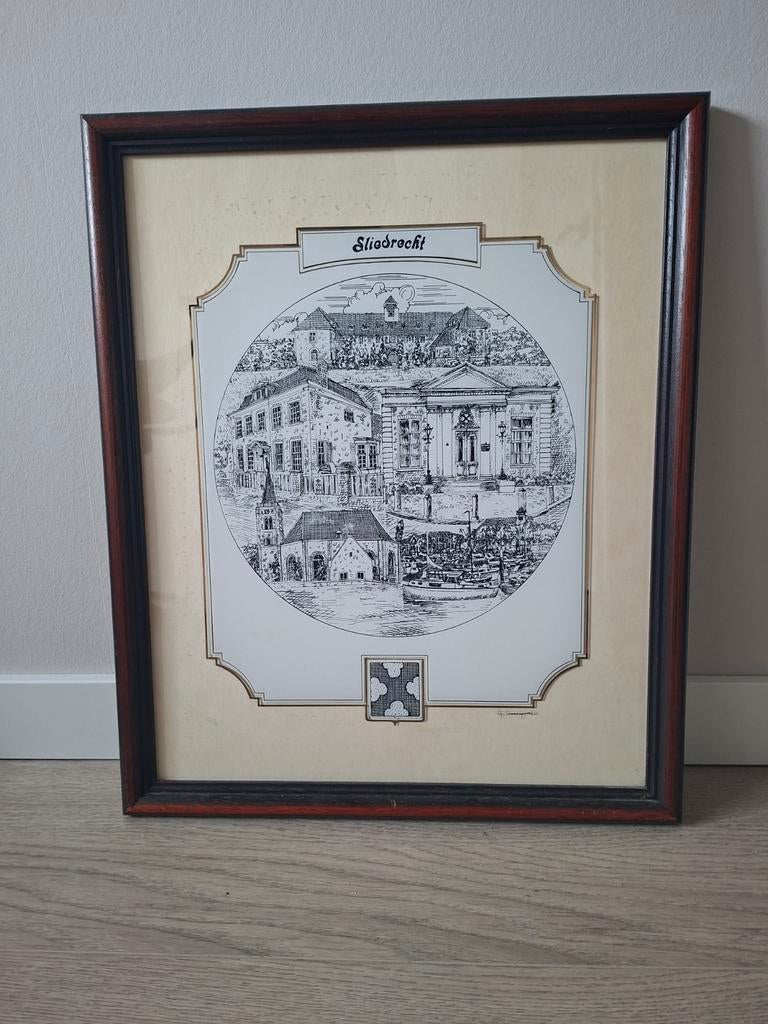 Ingelijste ets van Sliedrecht, Antiek en Kunst, Kunst | Etsen en Gravures, Ophalen of Verzenden