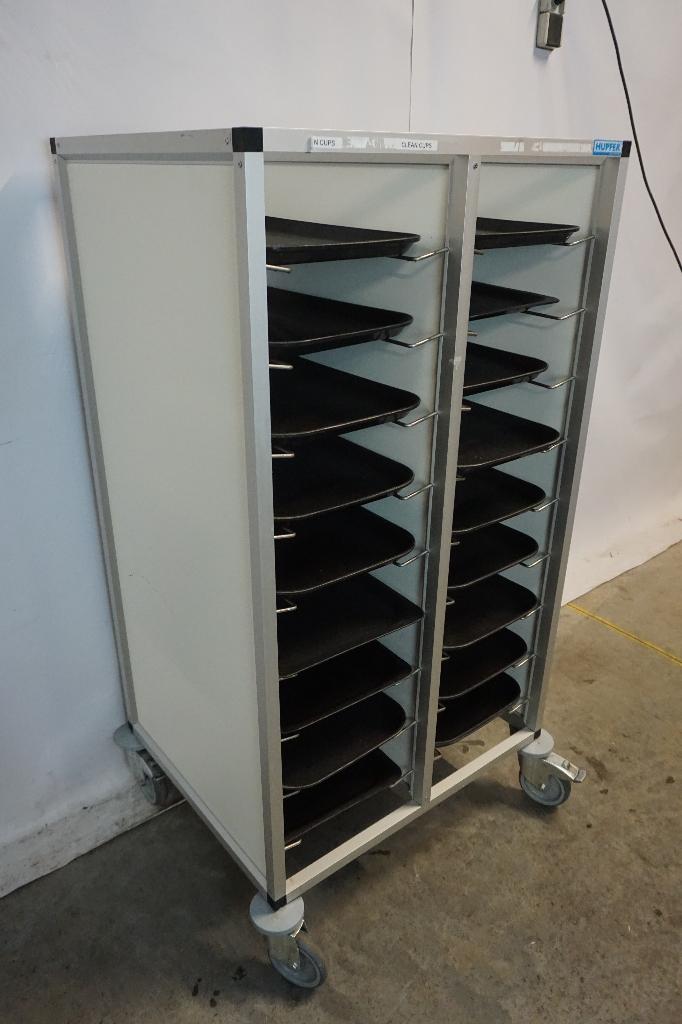 Hupfer dubbele regaalwagen dienbladenkar met dienbladen, Ophalen, Gebruikt, Wit