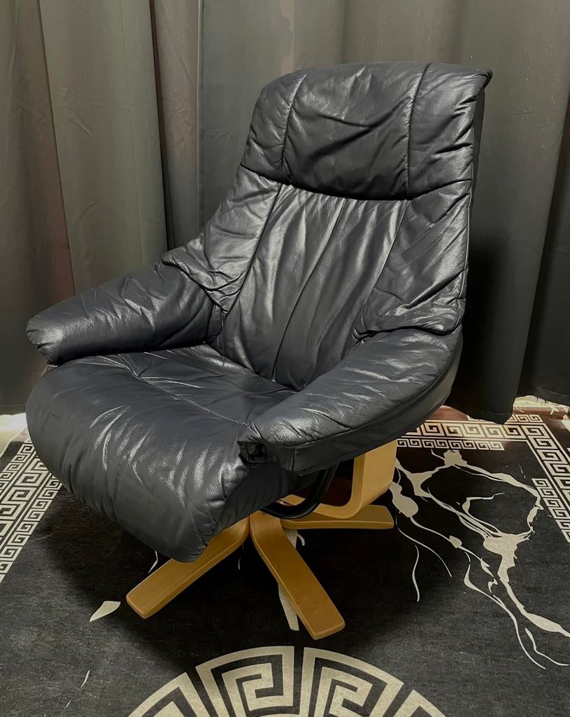 Vintage Deense Draaifauteuil - Jaren 70, Huis en Inrichting, Ophalen, Gebruikt, 75 tot 100 cm, Leer