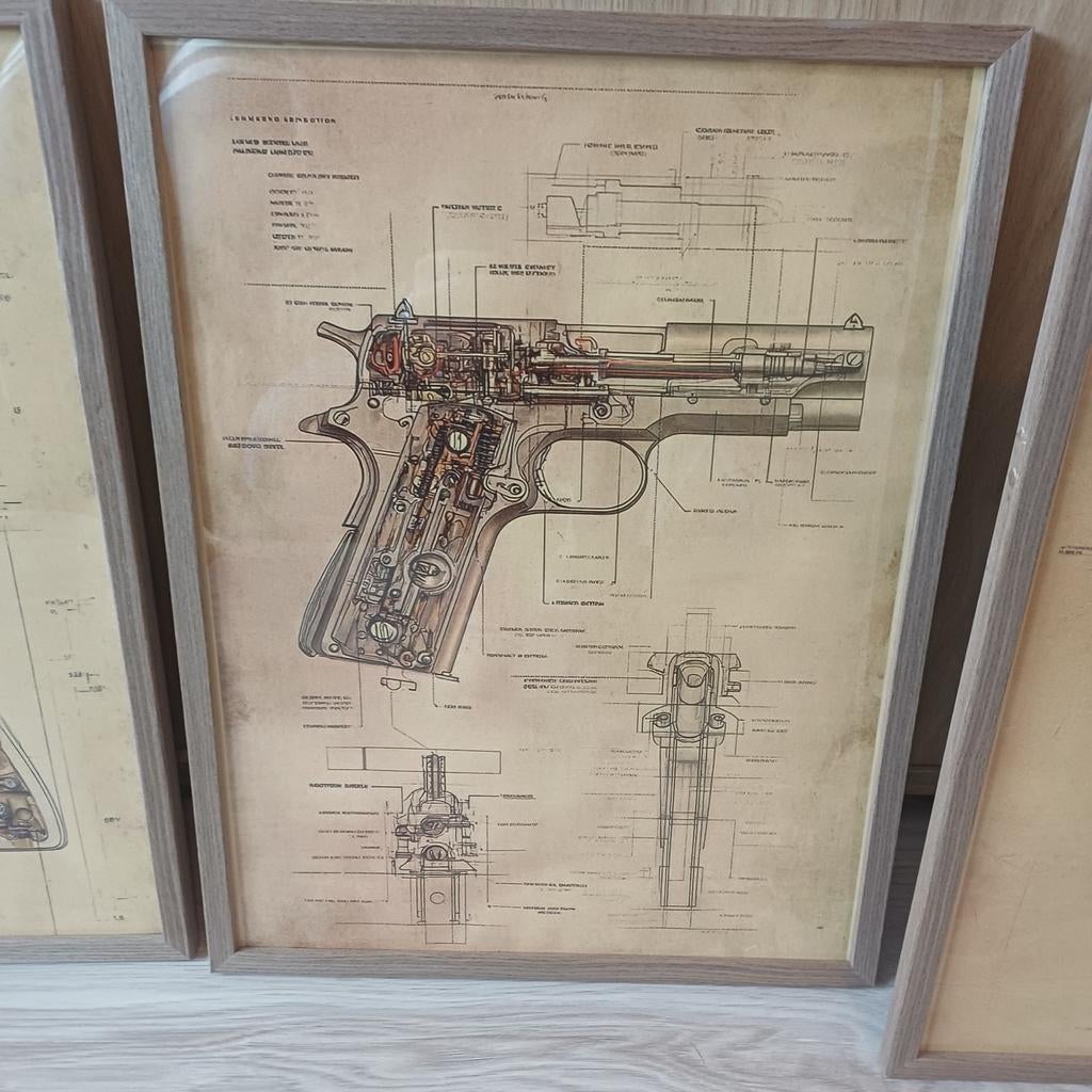 Gedetailleerde Tekening Pistool Schilderij, Ophalen of Verzenden