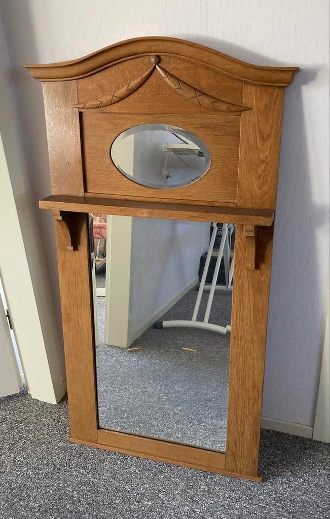 Broccante eiken spiegel met plankje, Ophalen, Minder dan 50 cm, Gebruikt, 100 tot 150 cm