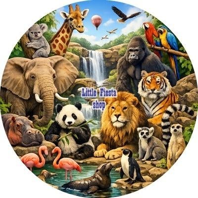 L1321 icing frosting dieren waterval 20cm eetbare taart top, Ophalen of Verzenden, Nieuw, Taarten, Versiering