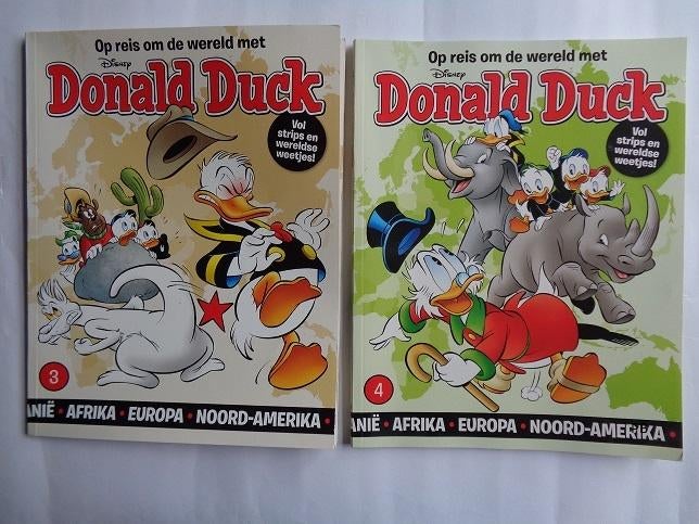Op Reis Om de Wereld met Donald Duck (Album Set) Nr 3 en 4., Boeken, Stripboeken, Ophalen of Verzenden, Zo goed als nieuw, Donald Duck