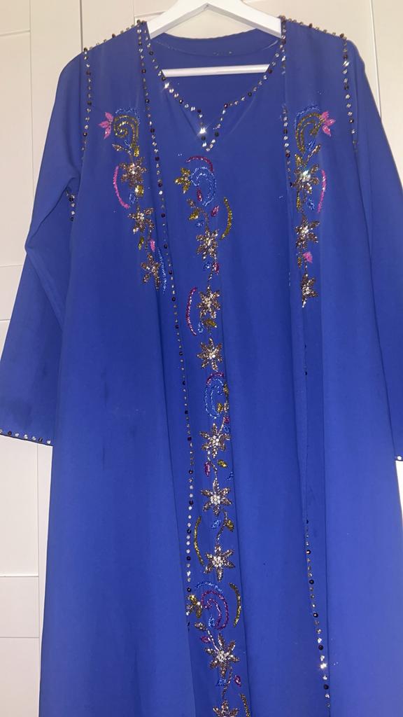 Luxe koningsblauwe kafta Caftan abaya maat L, Ophalen of Verzenden, Zo goed als nieuw, Maat 38/40 (M), Overige typen