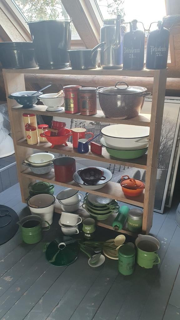 Vintage emaille spullen: koffiemolen, vergieten, schalen etc, Ophalen of Verzenden