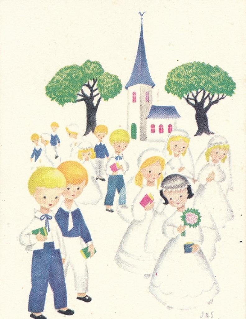 5 Kinder devotie prentjes van J. Boland, Ophalen of Verzenden, Zo goed als nieuw, Kaart of Prent, Christendom | Katholiek