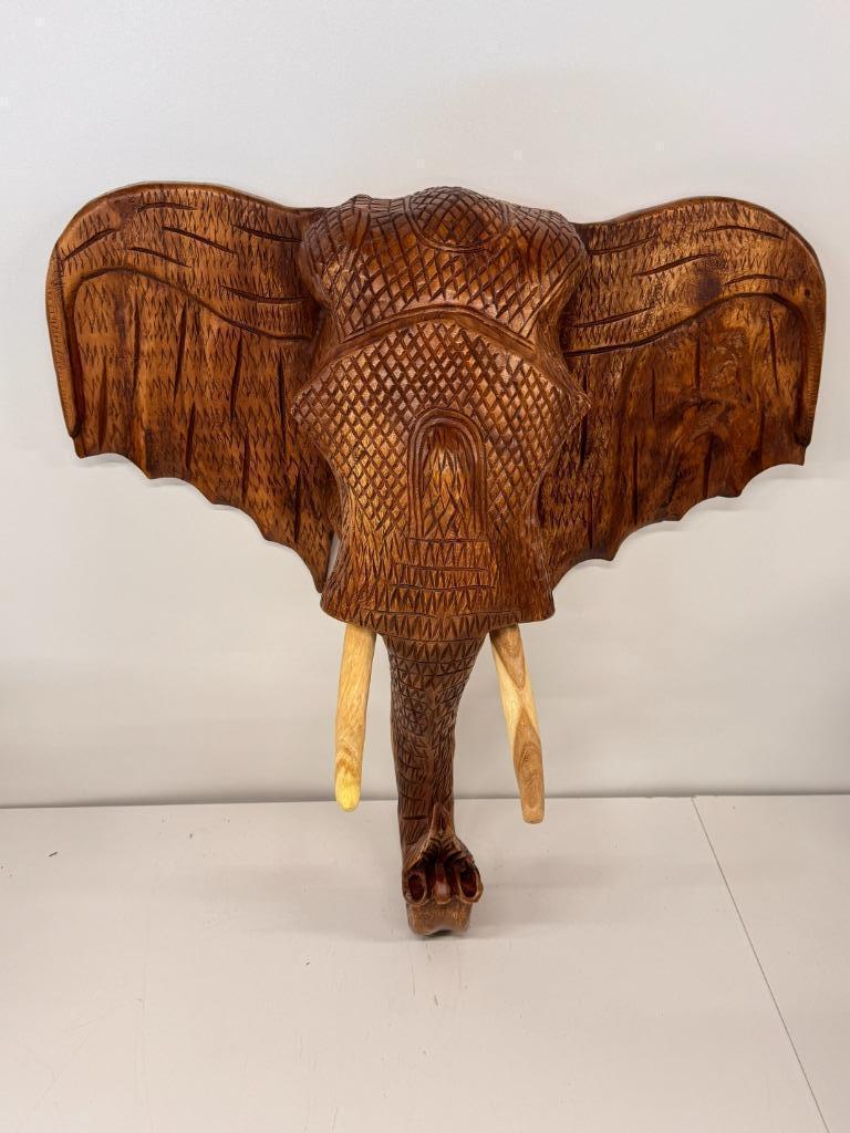 Grote houten olifantenhoofd wanddecoratie 65 cm, Ophalen, Westerndeco, Nieuw, Zoetermeer