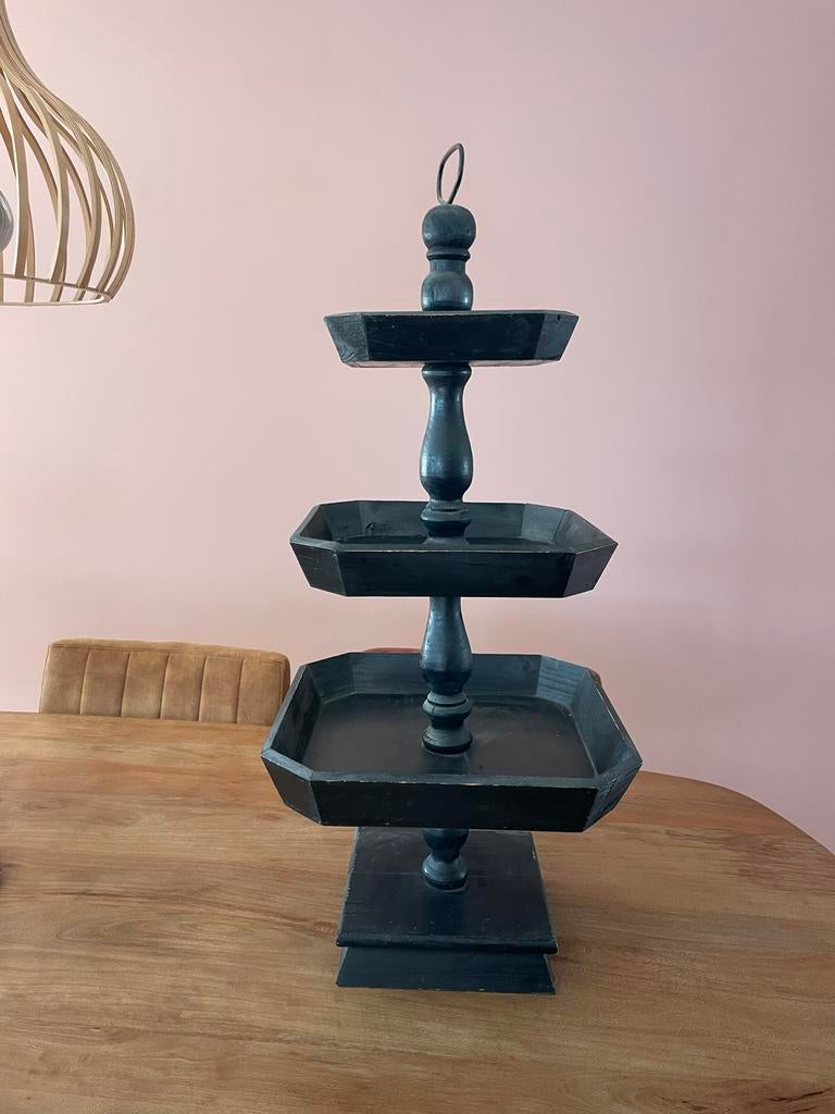 Zwarte brocante etagère - 3 etages, 87 cm hoog, Ophalen, Gebruikt